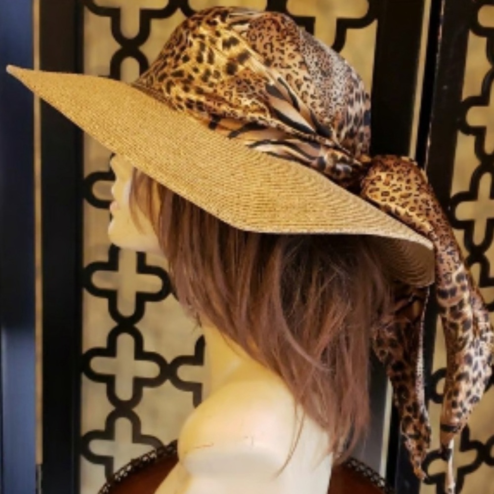 Cappelli Leopard‎ Trim Straw Vacay Beach Hat